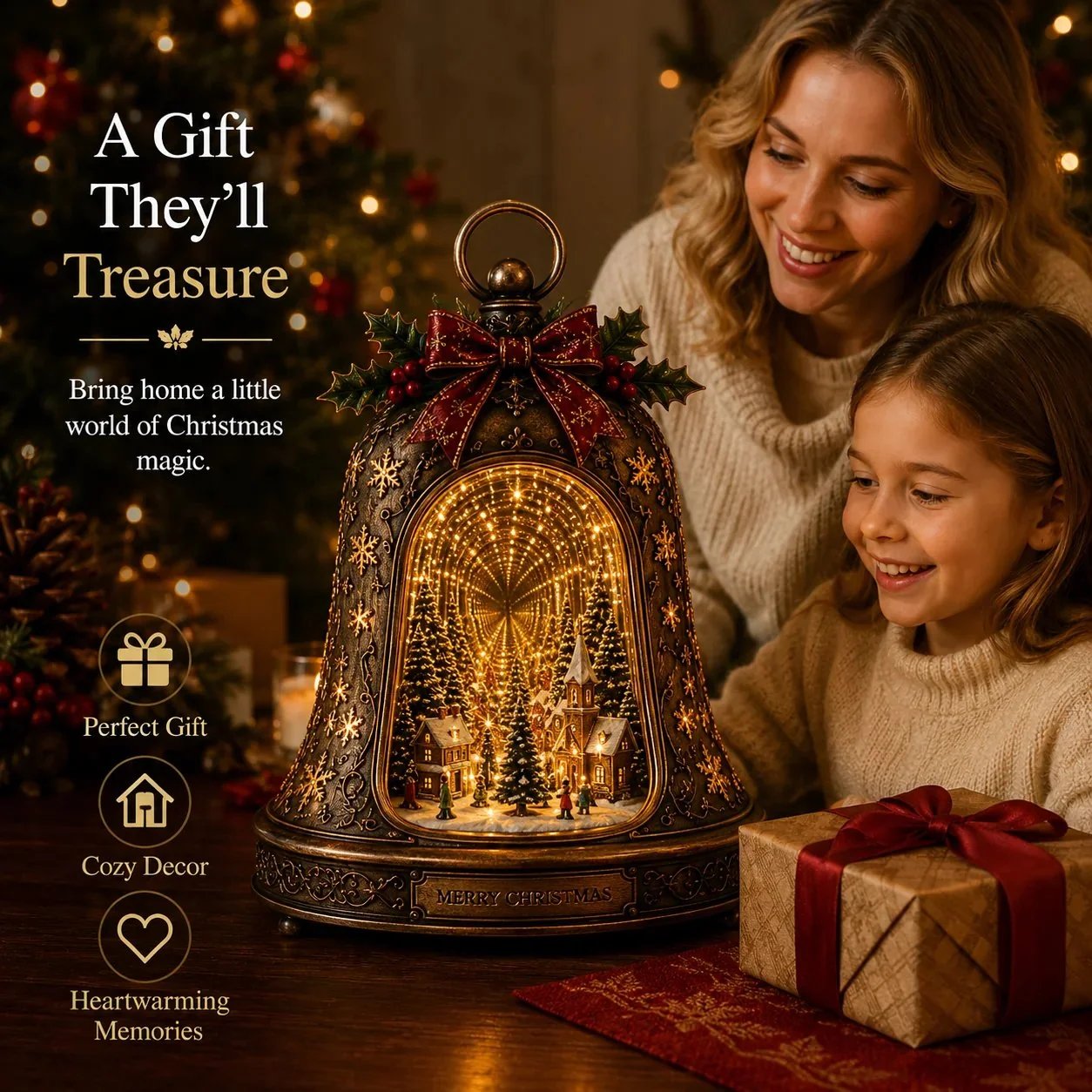 🎉🎄 Christmas Village Infinity Bell – Lighted 3D Holiday Decor