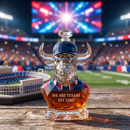 Crystal Bull Decanter – We Are Texans Est 2002 Glass Decanter Whiskey Bottle