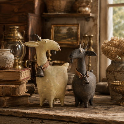 Whimsical Farmhouse Goat Figurines Set of 2