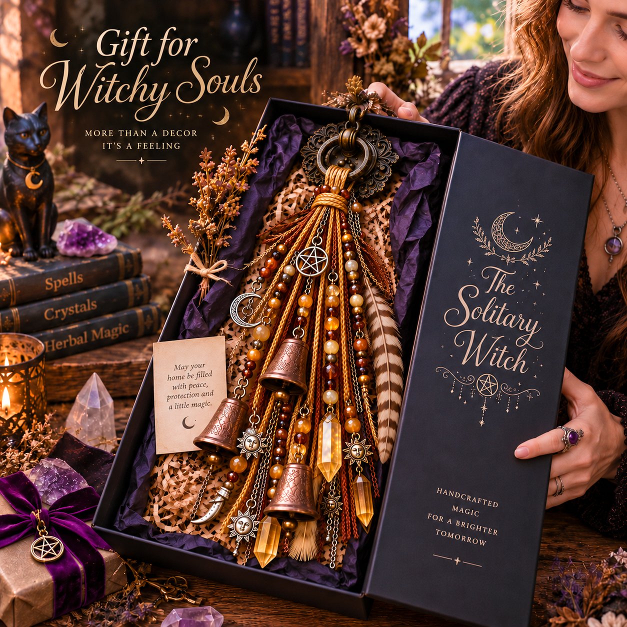 🔮Witchy Door Charm | Bells, Crystals & Celestial Hanging Decor