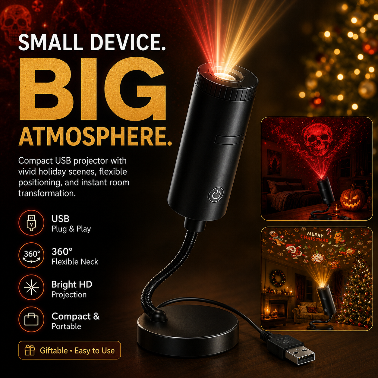 🎄👻 ✨ 60,000+ Sold — Plug & Play HD Holiday Projector for Christmas & Halloween Decor