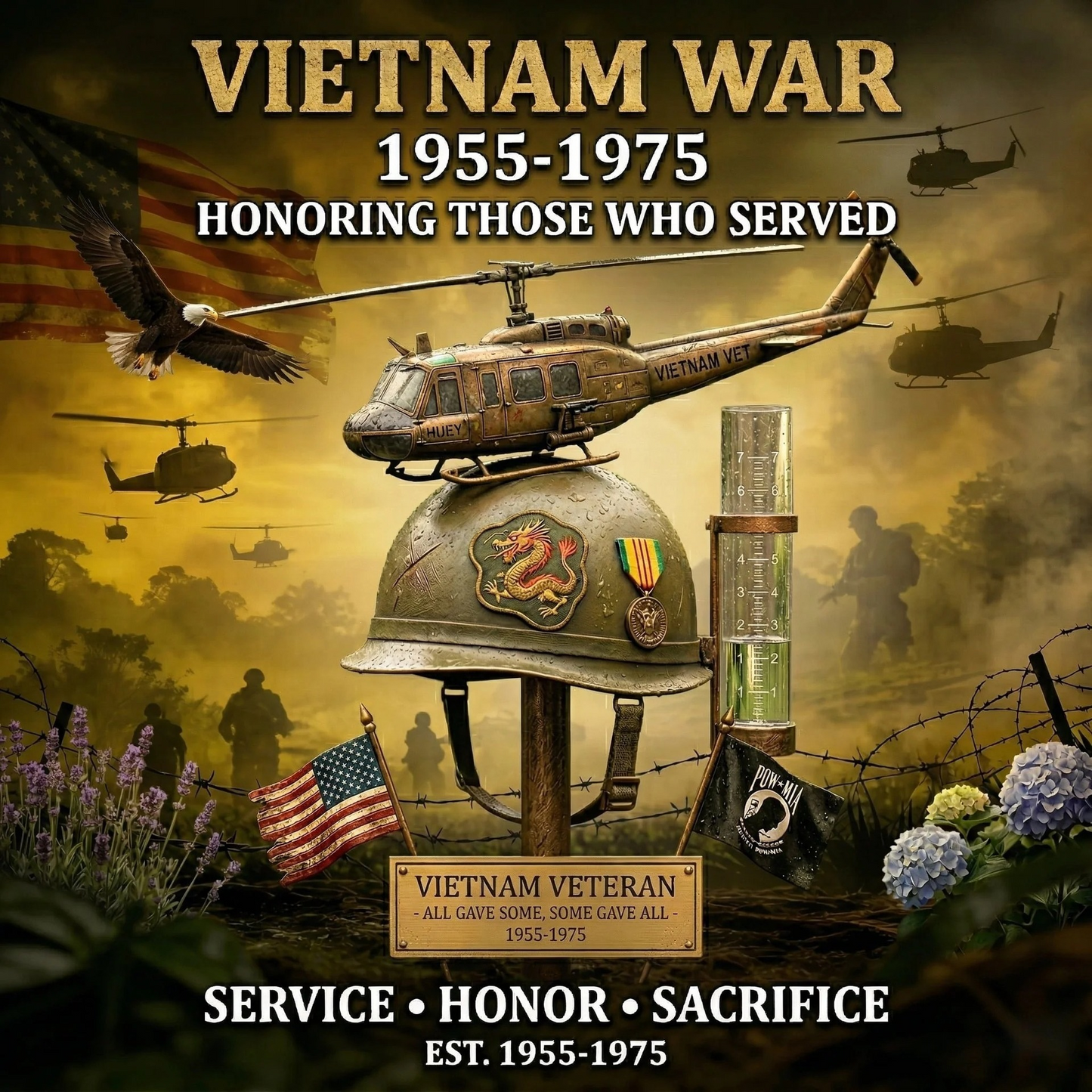 🚁Vietnam Veteran Memorial Rain Gauge🎁