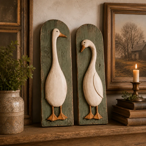 Handcrafted Rustic Goose Wall Art Set Of 2