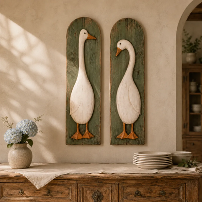 Handcrafted Rustic Goose Wall Art Set Of 2