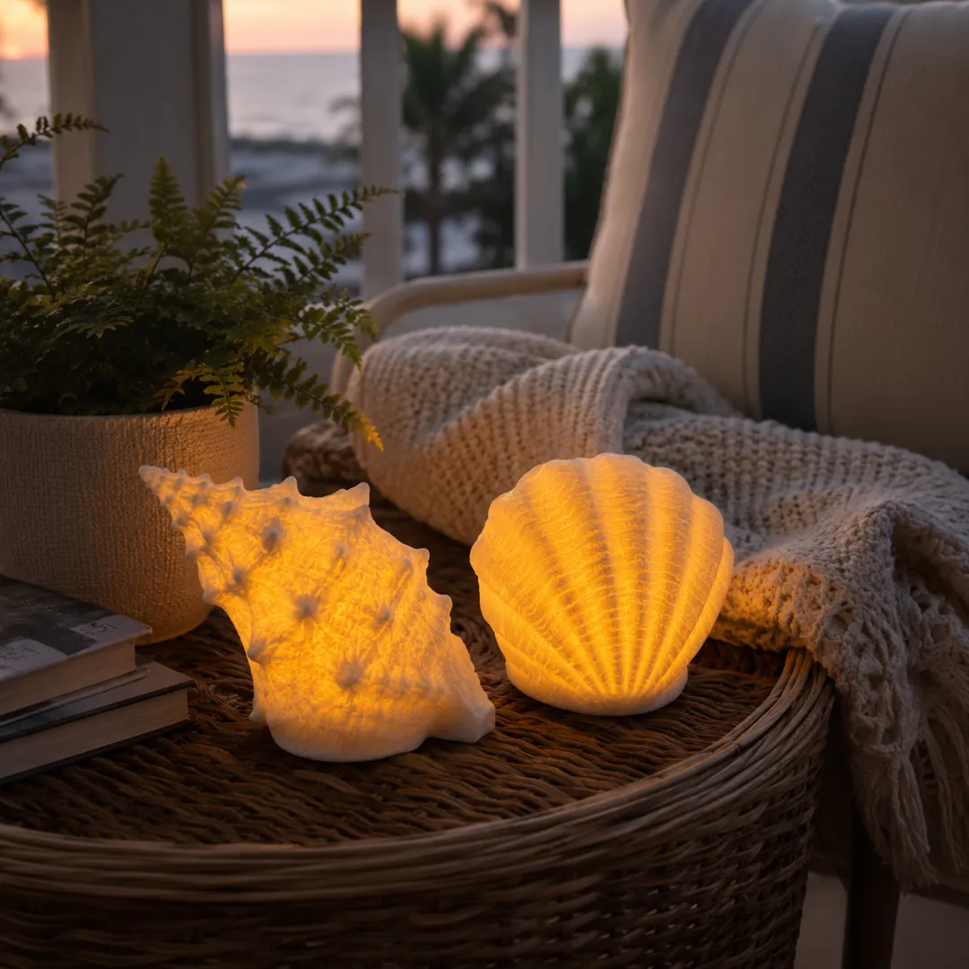 Glowing coastal shell and conch light set