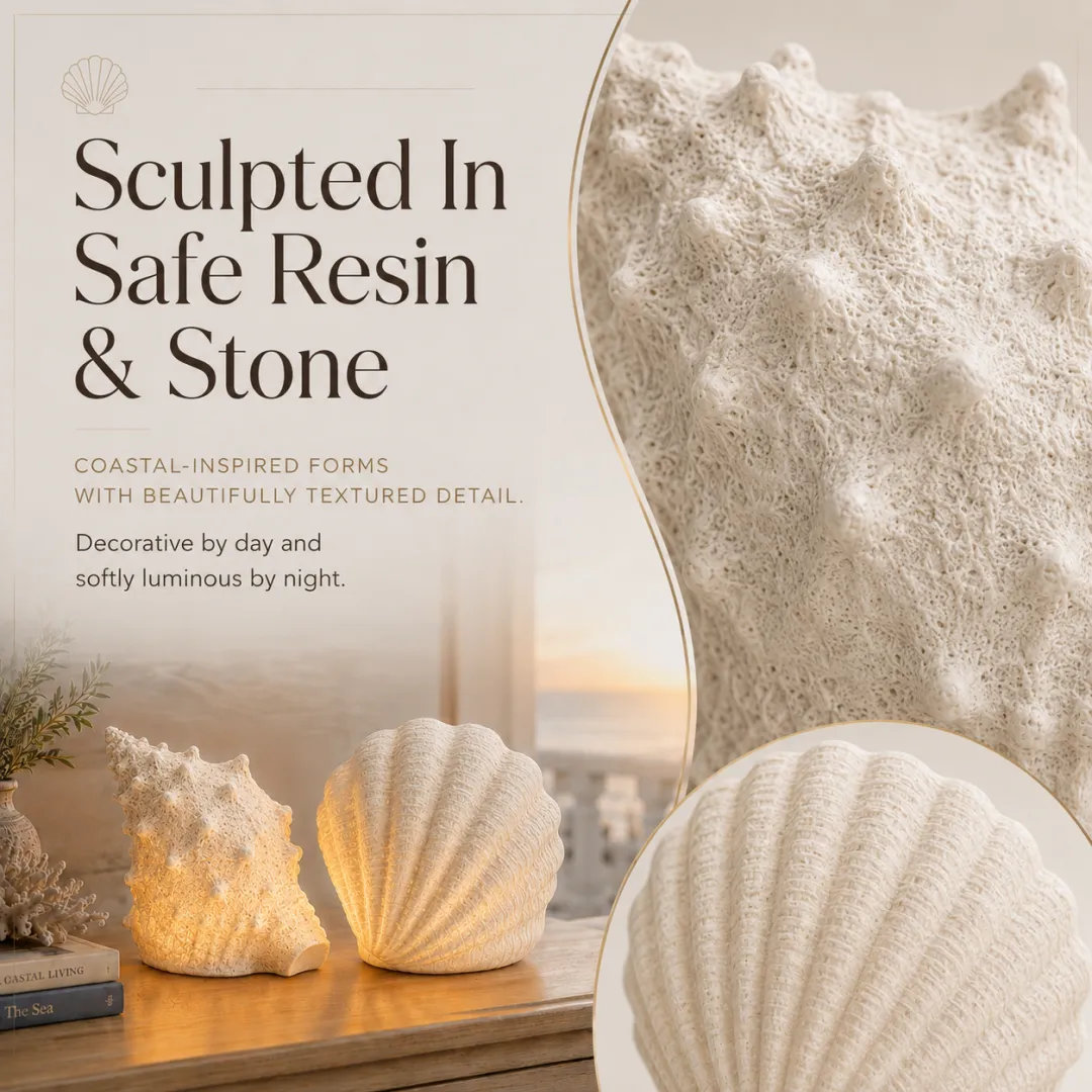 Textured resin and stone coastal shell decor