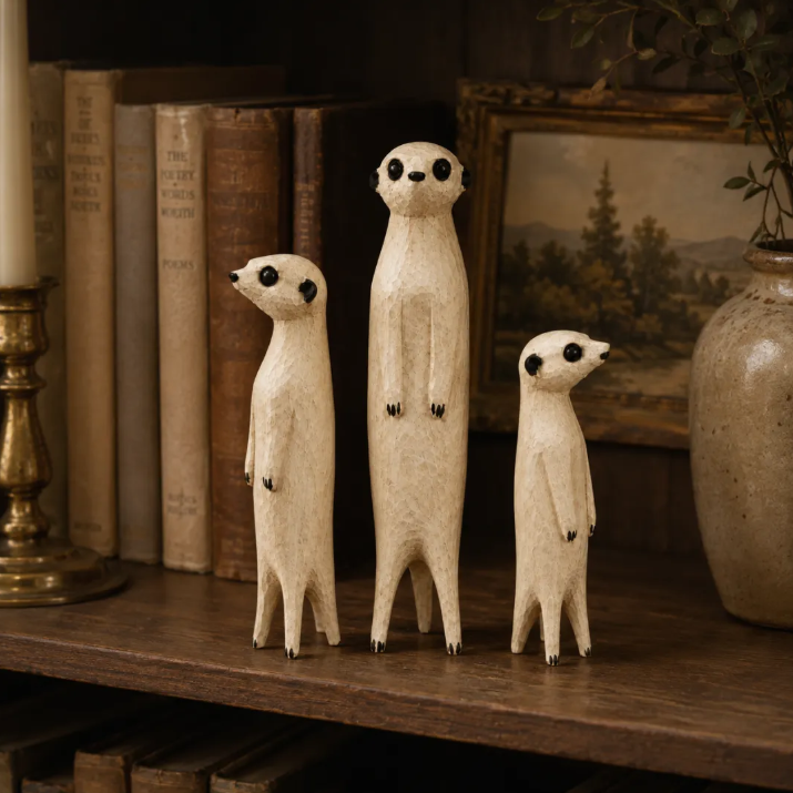 Hand-Carved Wooden Meerkat Sculpture