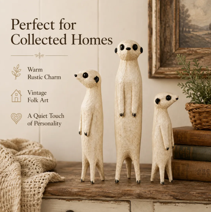 Hand-Carved Wooden Meerkat Sculpture
