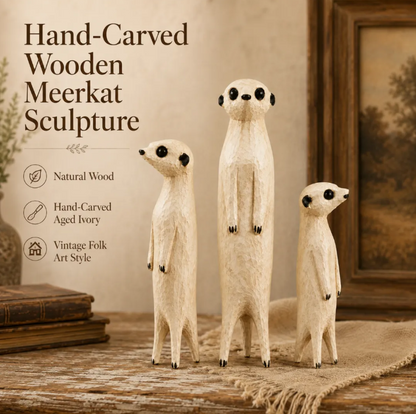 Hand-Carved Wooden Meerkat Sculpture