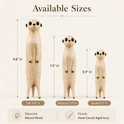 Hand-Carved Wooden Meerkat Sculpture