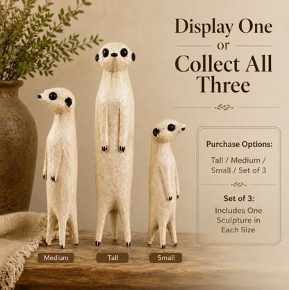 Hand-Carved Wooden Meerkat Sculpture