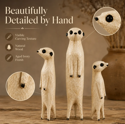 Hand-Carved Wooden Meerkat Sculpture