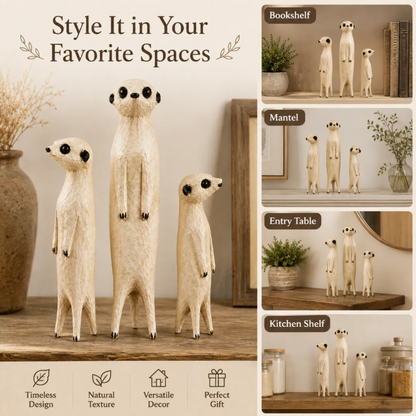 Hand-Carved Wooden Meerkat Sculpture
