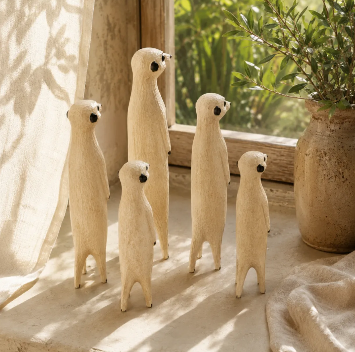Hand-Carved Wooden Meerkat Sculpture