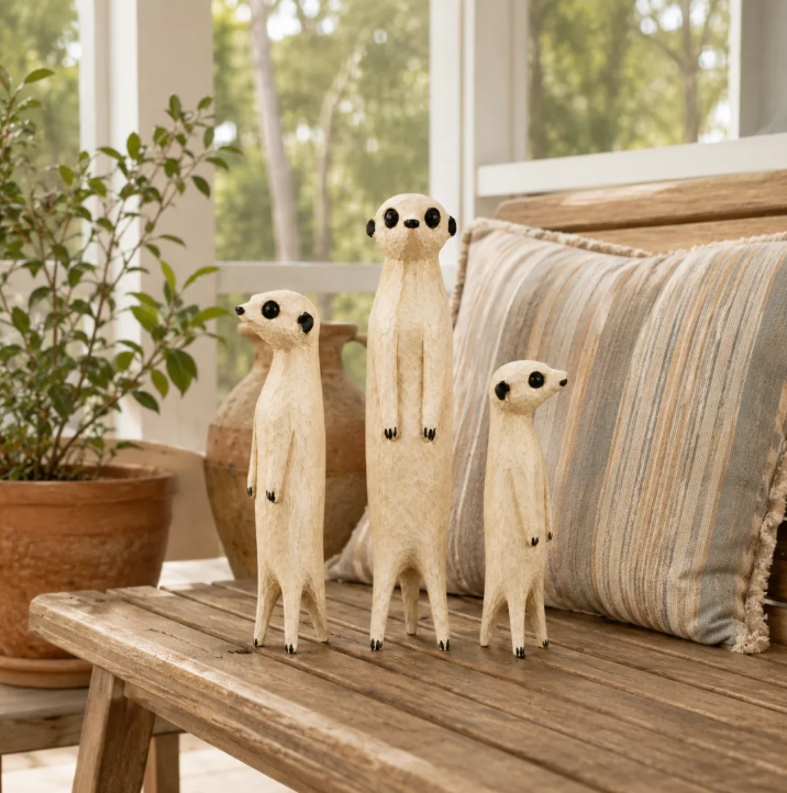Hand-Carved Wooden Meerkat Sculpture