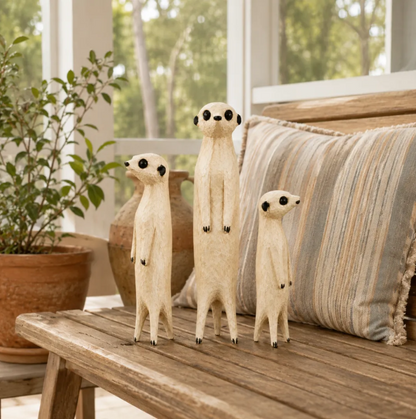Hand-Carved Wooden Meerkat Sculpture