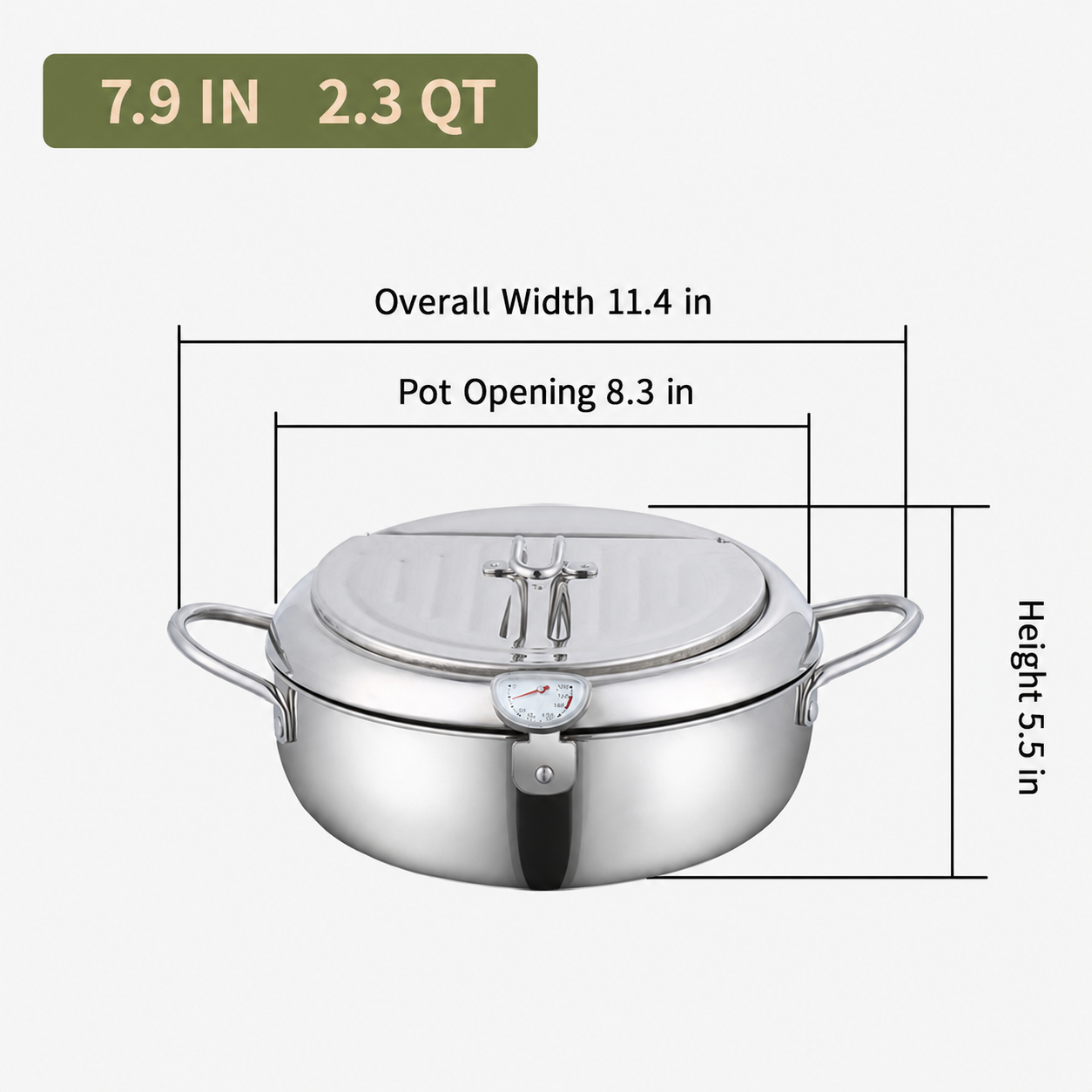 🥗Kitchen Essentials 🍳 304 Stainless Steel Frying Pot with Thermometer and Oil Drip Drainer Rack🎉