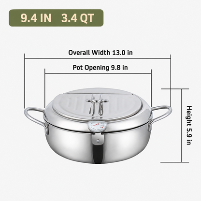 🥗Kitchen Essentials 🍳 304 Stainless Steel Frying Pot with Thermometer and Oil Drip Drainer Rack🎉