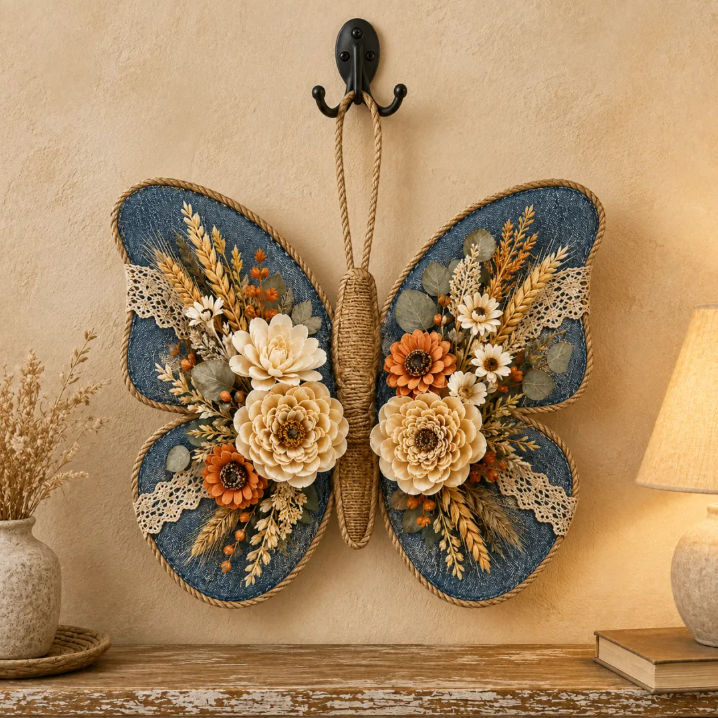 Autumn Denim Butterfly Door Decor