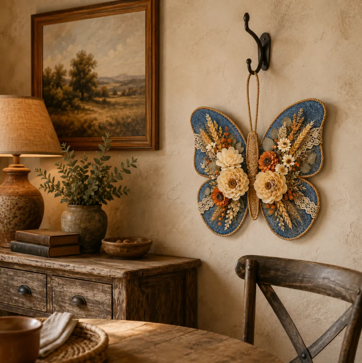 Autumn Denim Butterfly Door Decor