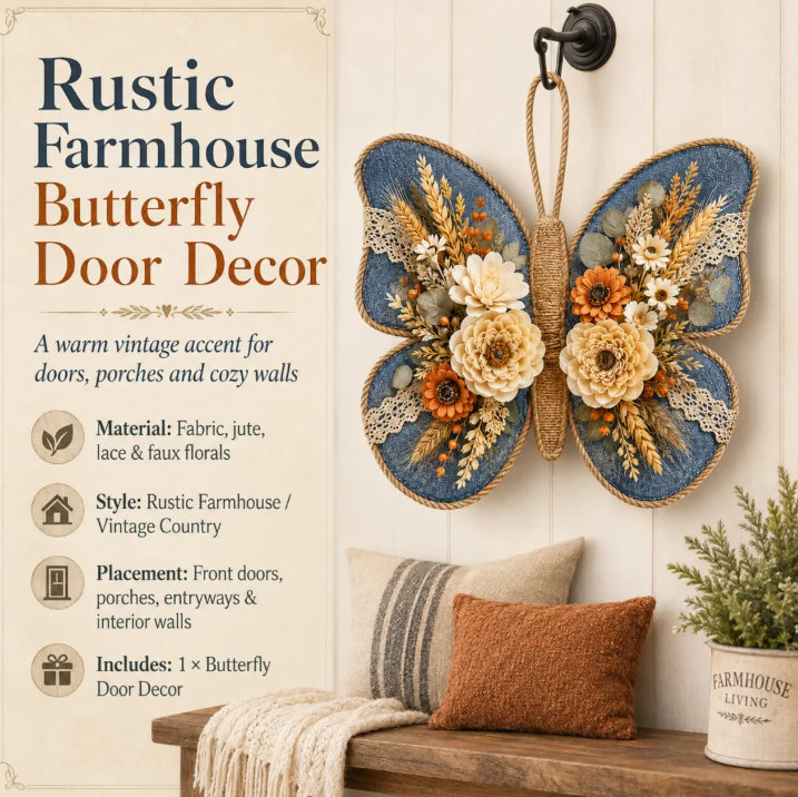 Autumn Denim Butterfly Door Decor
