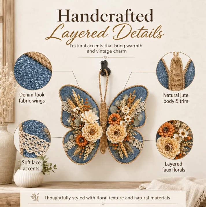 Autumn Denim Butterfly Door Decor