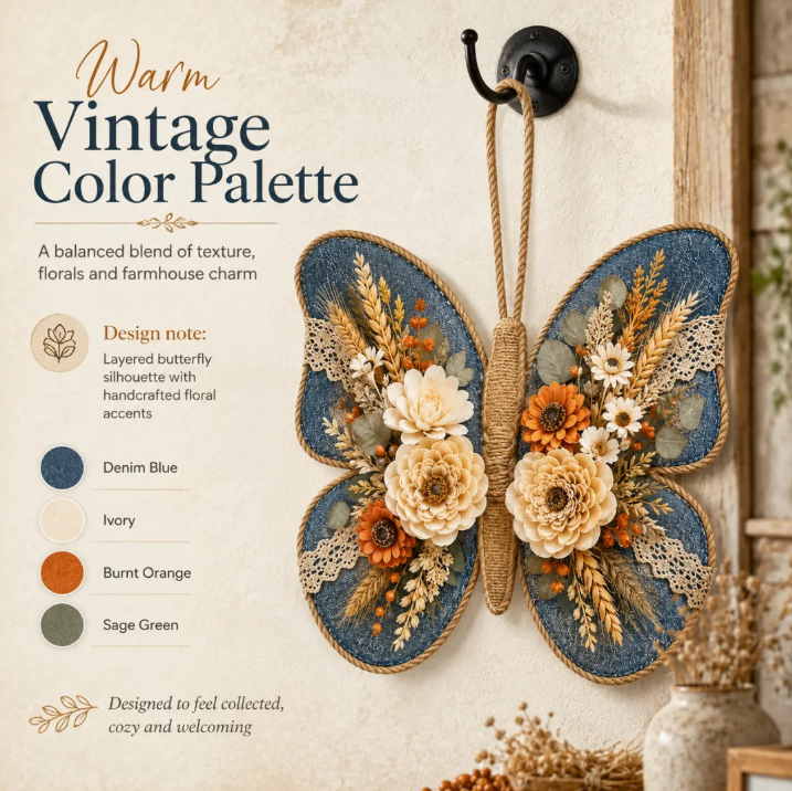 Autumn Denim Butterfly Door Decor
