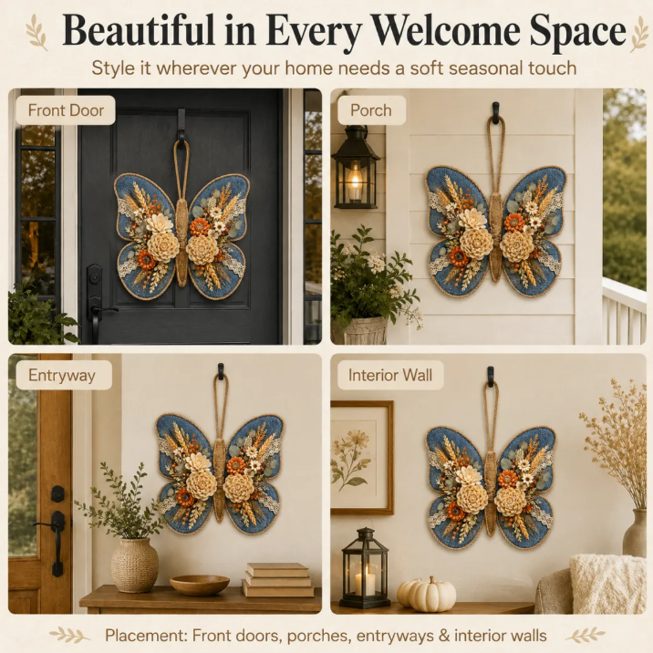 Autumn Denim Butterfly Door Decor