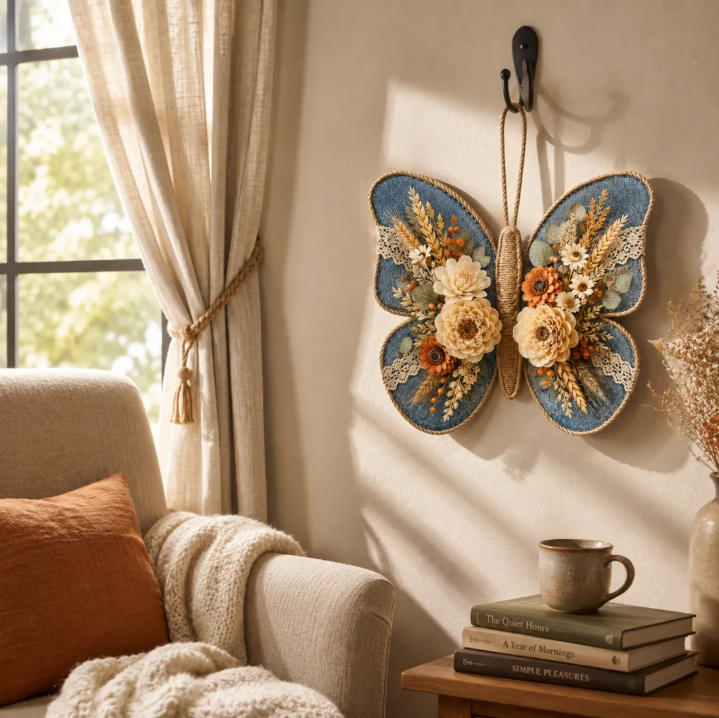 Autumn Denim Butterfly Door Decor