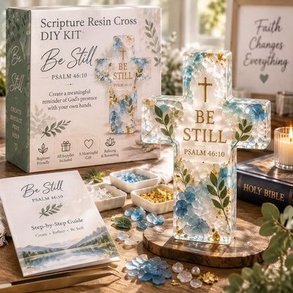 ✝️🌸 Faithful Floral Resin Cross Craft Set – Complete Beginner DIY Keepsake Kit