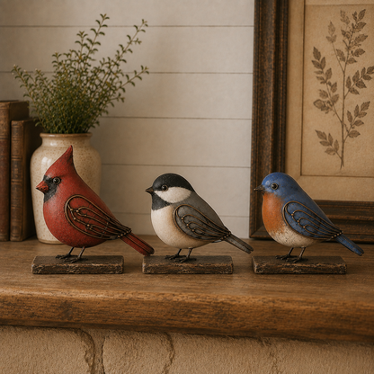 Rustic Songbird Figurines – Meaningful Cardinal, Bluebird & Chickadee Home Decor Gifts
