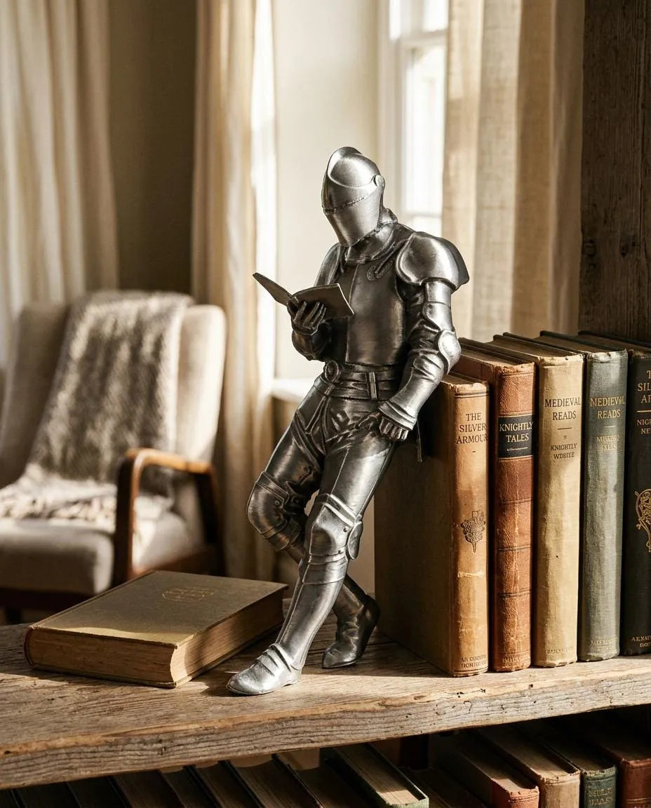 ⚔️ Reading Knight Bookshelf Statue | Medieval Fantasy Bookend Décor