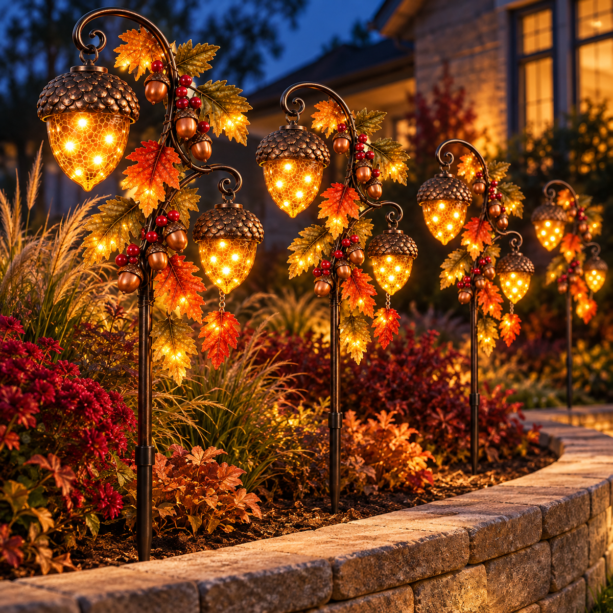 🔥 Last Day 49% OFF-🍁 Autumn Acorn Glow™ – Solar Double Acorn Garden Stake Light🎁