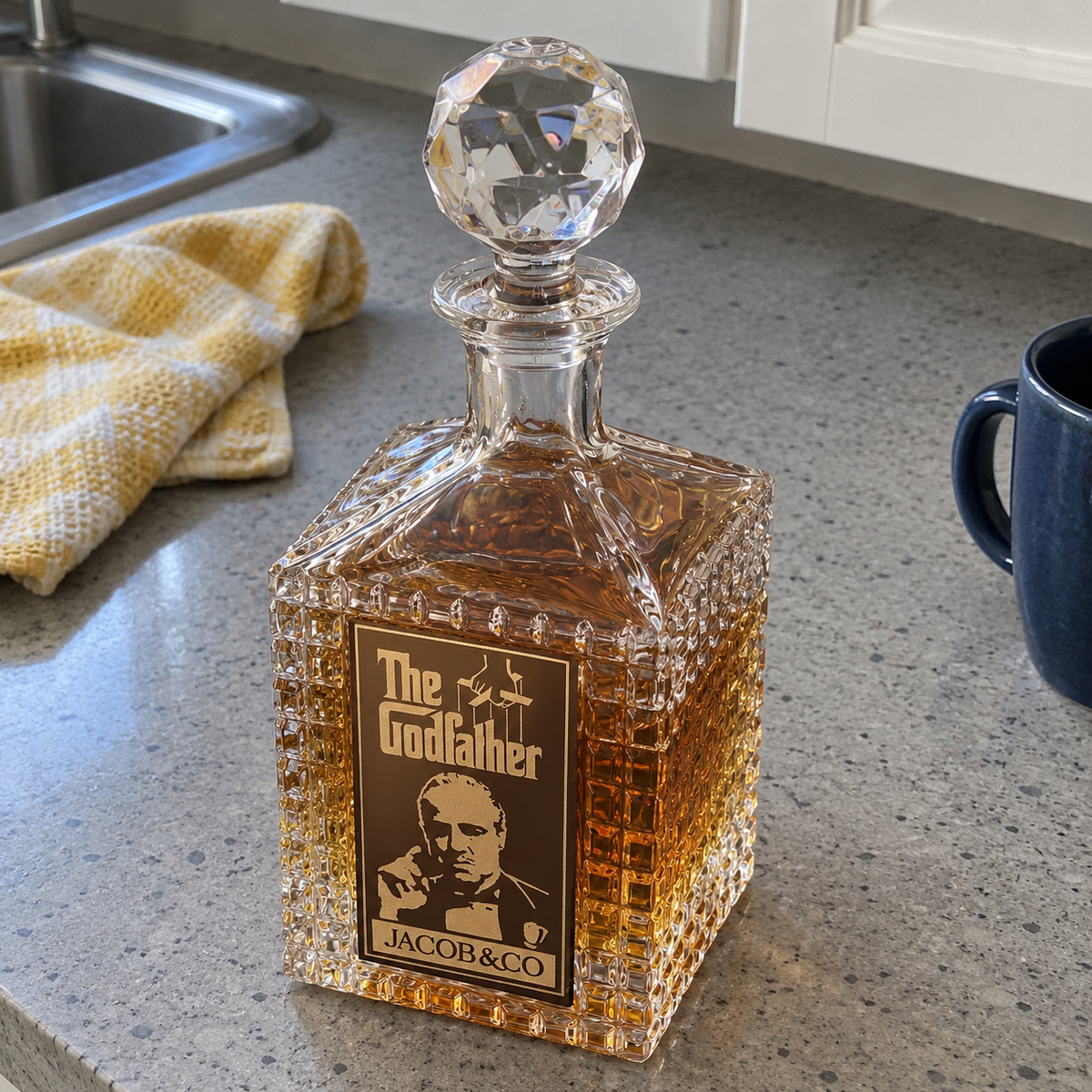 🥃 The Godfather-Inspired Whiskey Decanter | Faceted Stopper, Gold-Tone Details & Classic Cinema Style 🎬