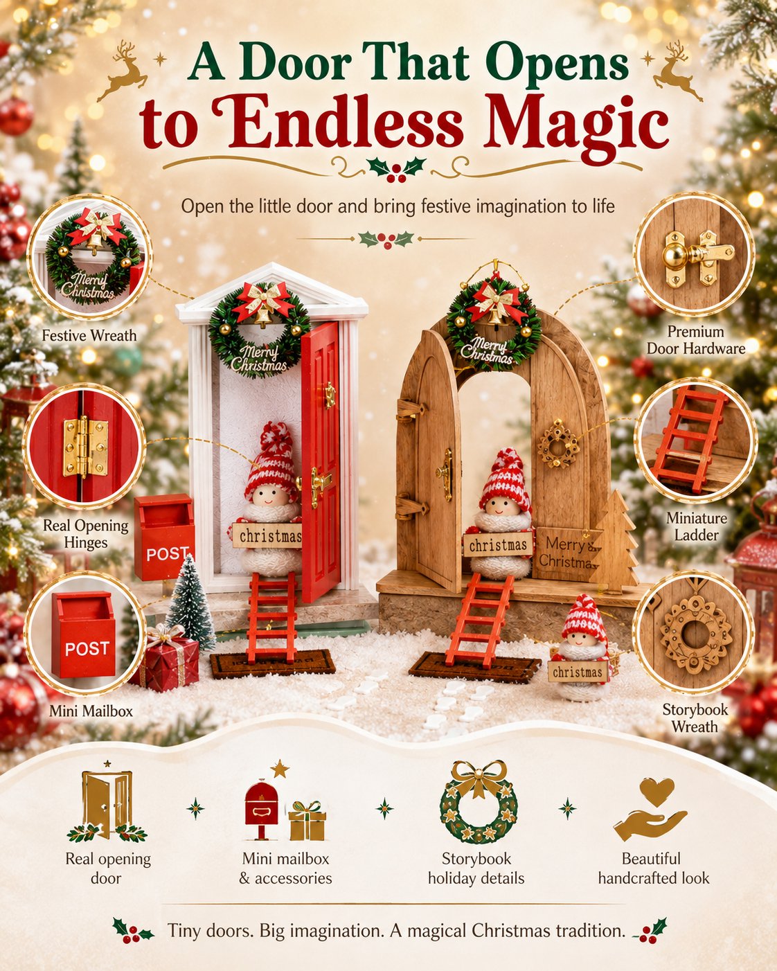 🎅 Magical Christmas Door Decoration – Create A Whimsical Holiday Wonderland At Home✨22 Pcs Red Foam Fairy Door Kit