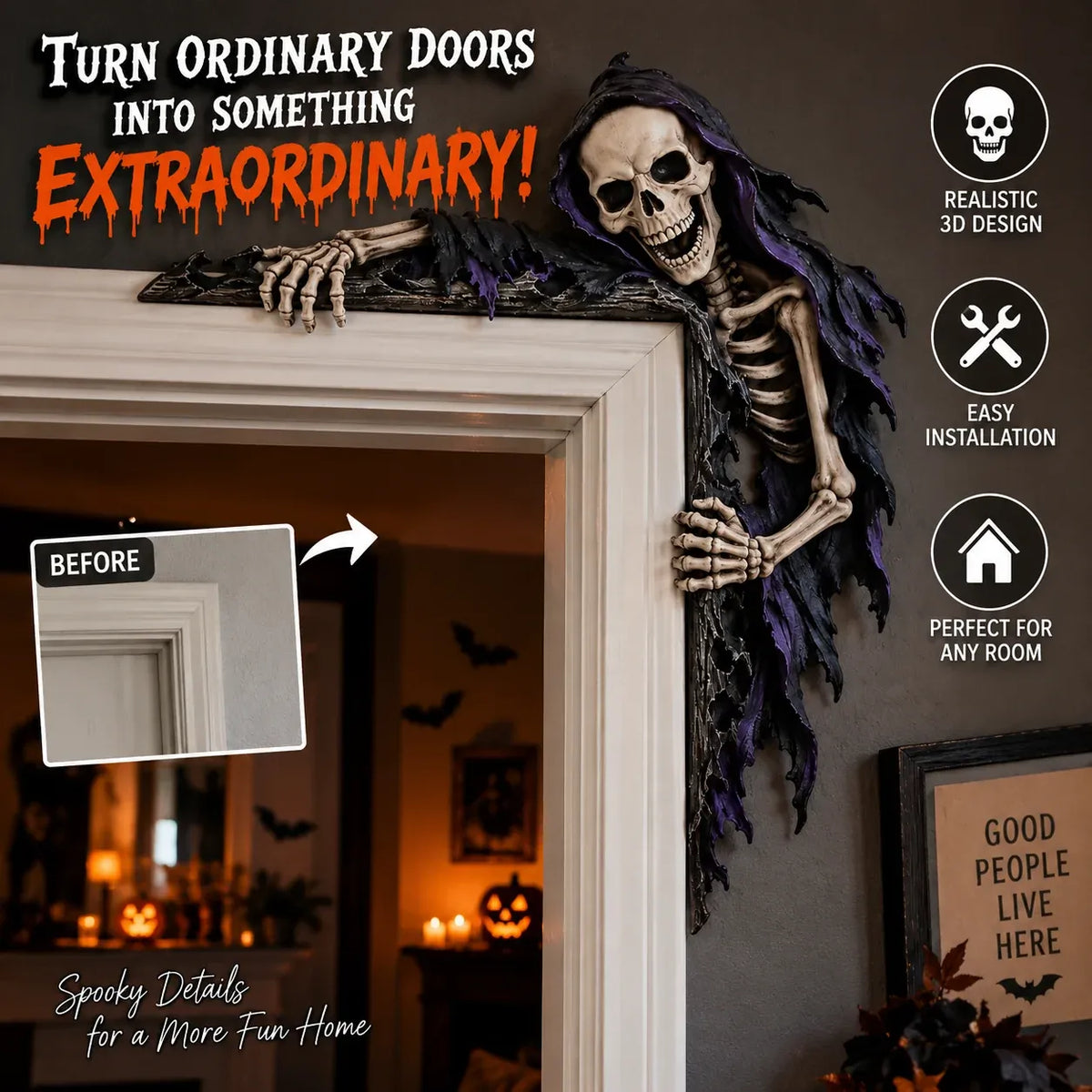 💀🚪 Creeping Reaper Corner Accent – Gothic Doorway Peeker for Halloween & Horror Décor