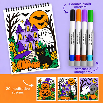 🌿 Trace-By-Groove Guided Flow Art Coloring Pad with Double-Sided Markers 🎨