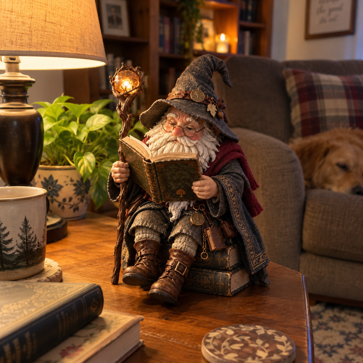 🧙‍♂️ Wise Scholar Gnome, Magical Reading Wizard Figurine