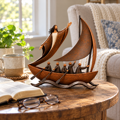✝️ Peace in the Storm Faith Sailboat Sculpture⛵
