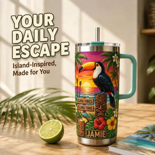 🌺🦜 Personalized Tiki Life Toucan Tumbler