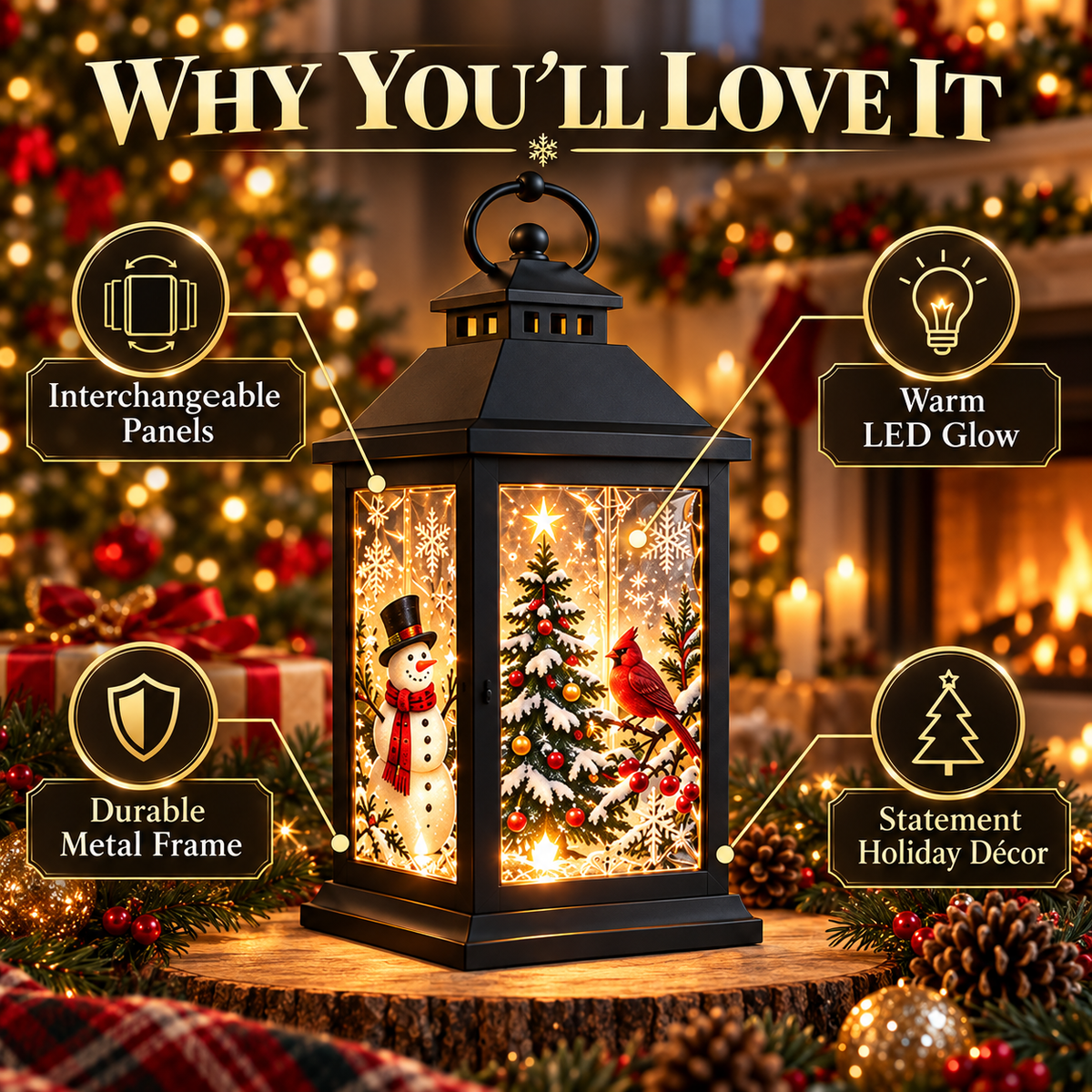 Interchangeable Crystal Lantern™ – Light-Up Holiday Décor