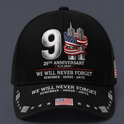 🇺🇸 9/11 25th Anniversary “We Will Never Forget” Memorial Embroidered Cap