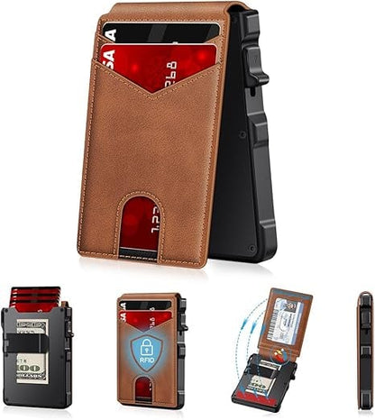 🔐 RFID Blocking Minimalist Pop-Up Wallet | One-Second Card Eject Design & Ultra Slim Pocket Wallet