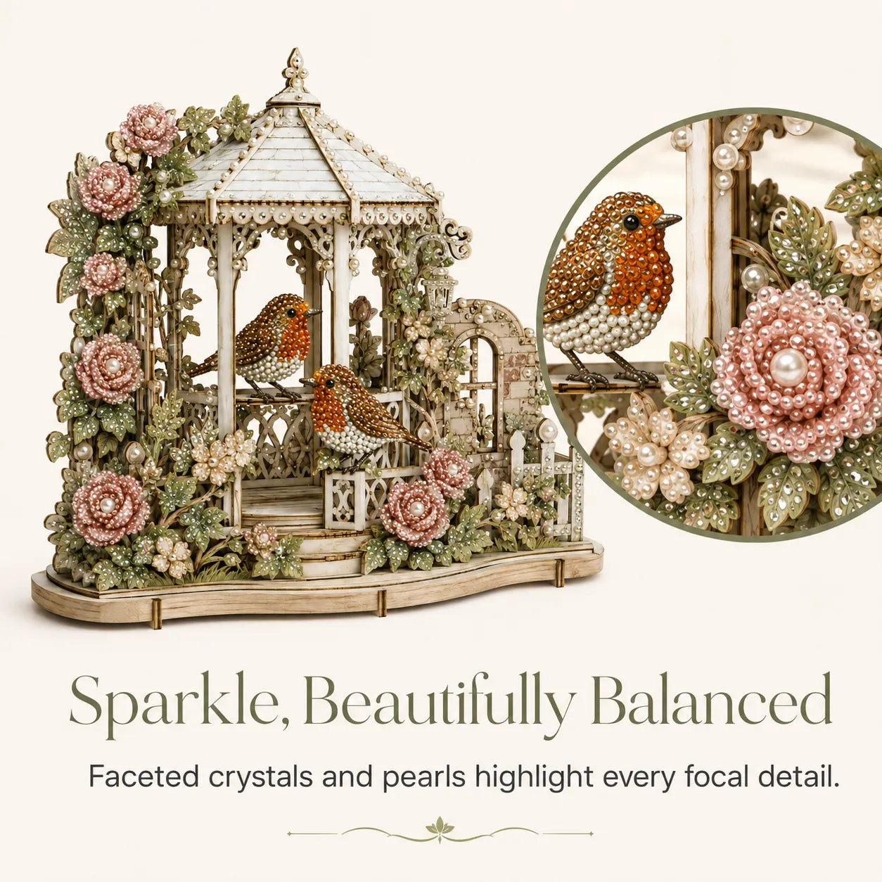 🐦3D Pearl & Diamond Art DIY Kit｜Vintage English Garden Gazebo Wooden Craft Kit
