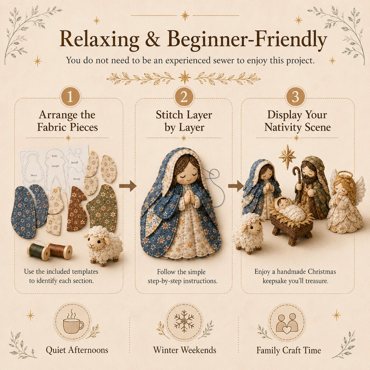 DIY Patchwork Nativity Scene Sewing Kit (Beginner-Friendly)