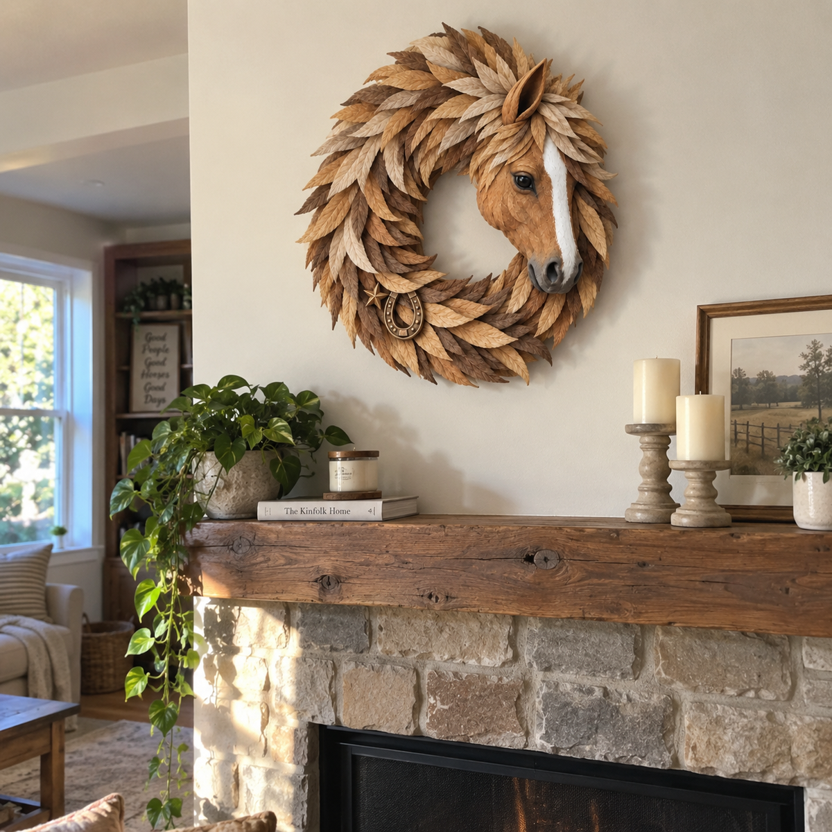 Rustic Horse Head Wreath – Western Farmhouse Wall & Door Decor