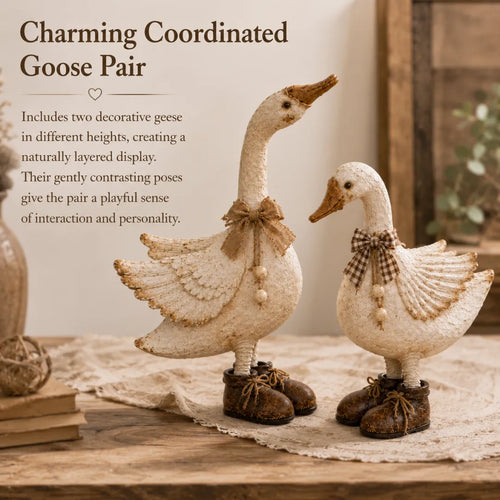 Charming Farmhouse Goose Pair with Vintage Boots