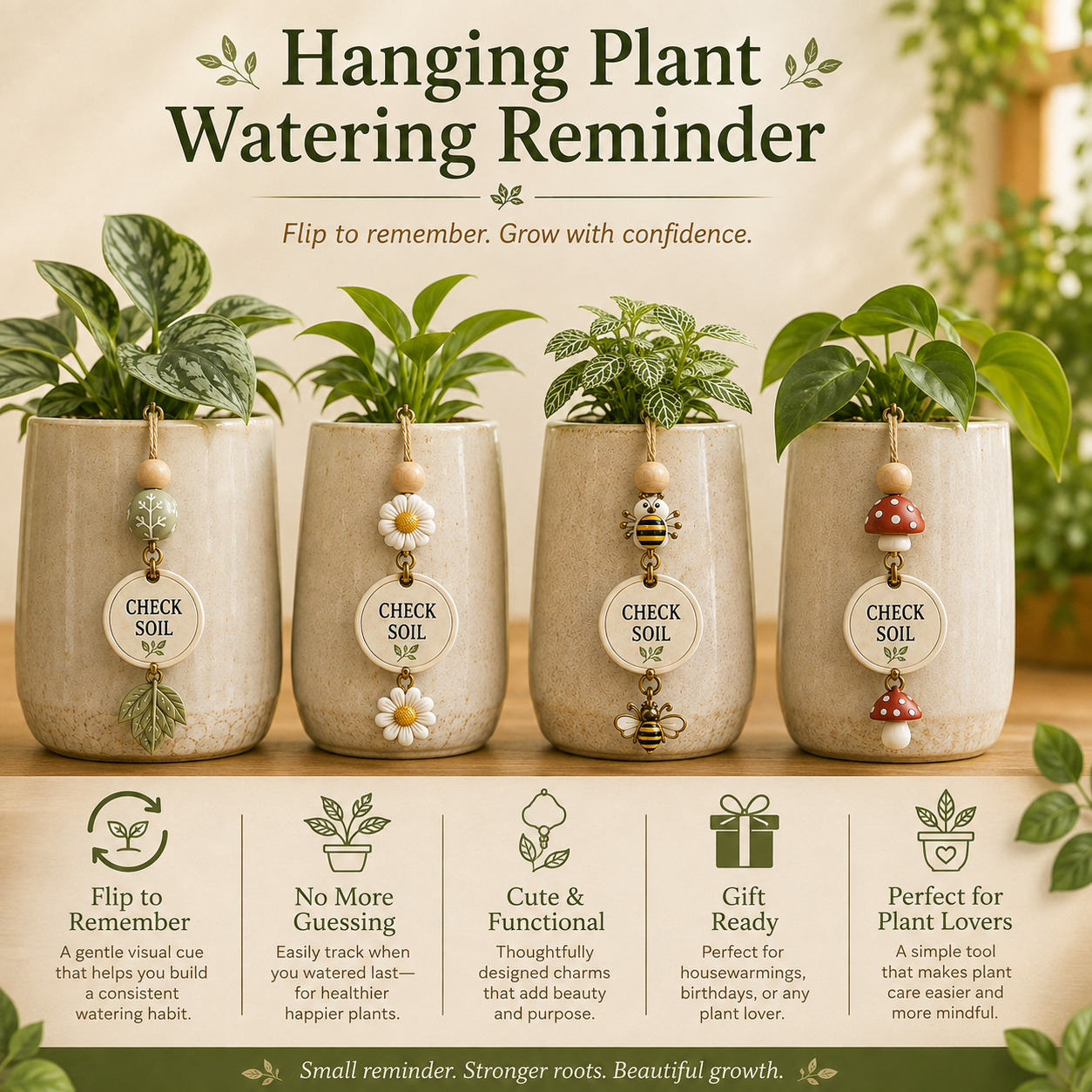🌿 Plant Watering Reminder Charm – Flip Tracker for Healthy Plants