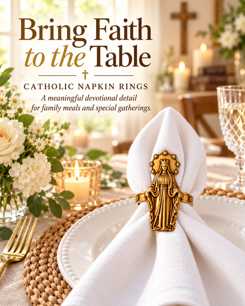Catholic Devotional Napkin Rings – Sacred Heart, Virgin Mary & Jesus Table Décor