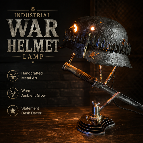 ⏰ 49% OFF Today Only!–🪖 War Relic Vintage Helmet Table Lamp